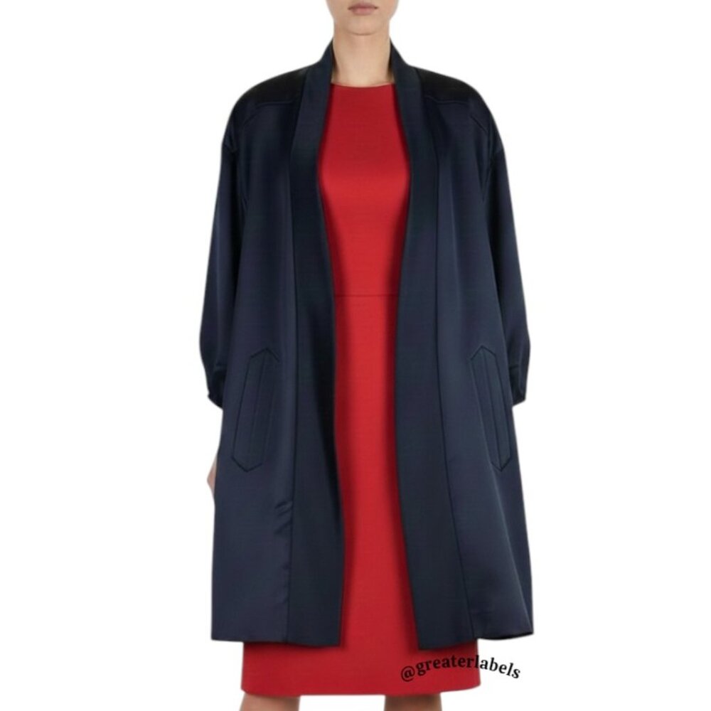 Victor Costa for I.Magnin Vintage Black Satin Knee-Length Opera Coat Size M